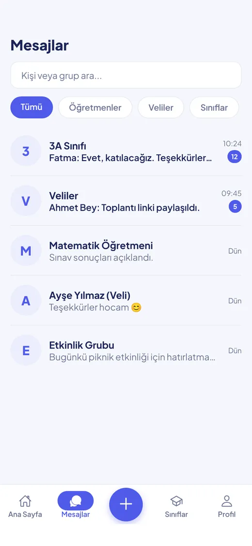 Orbit öğretmen mesajları: veli ve sınıf yazışmaları