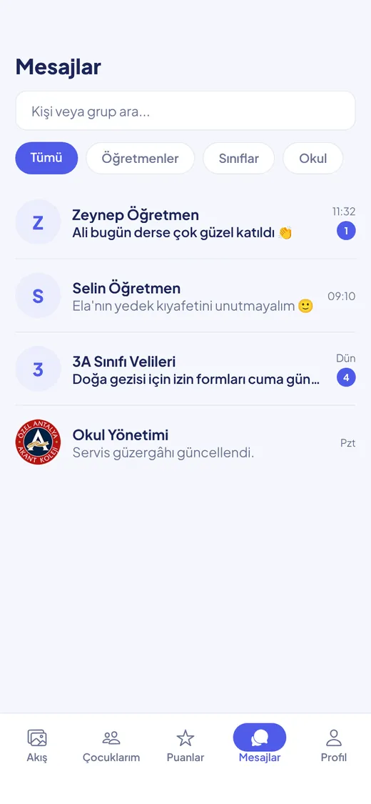 Orbit mesajlar: öğretmenler ve sınıf grupları