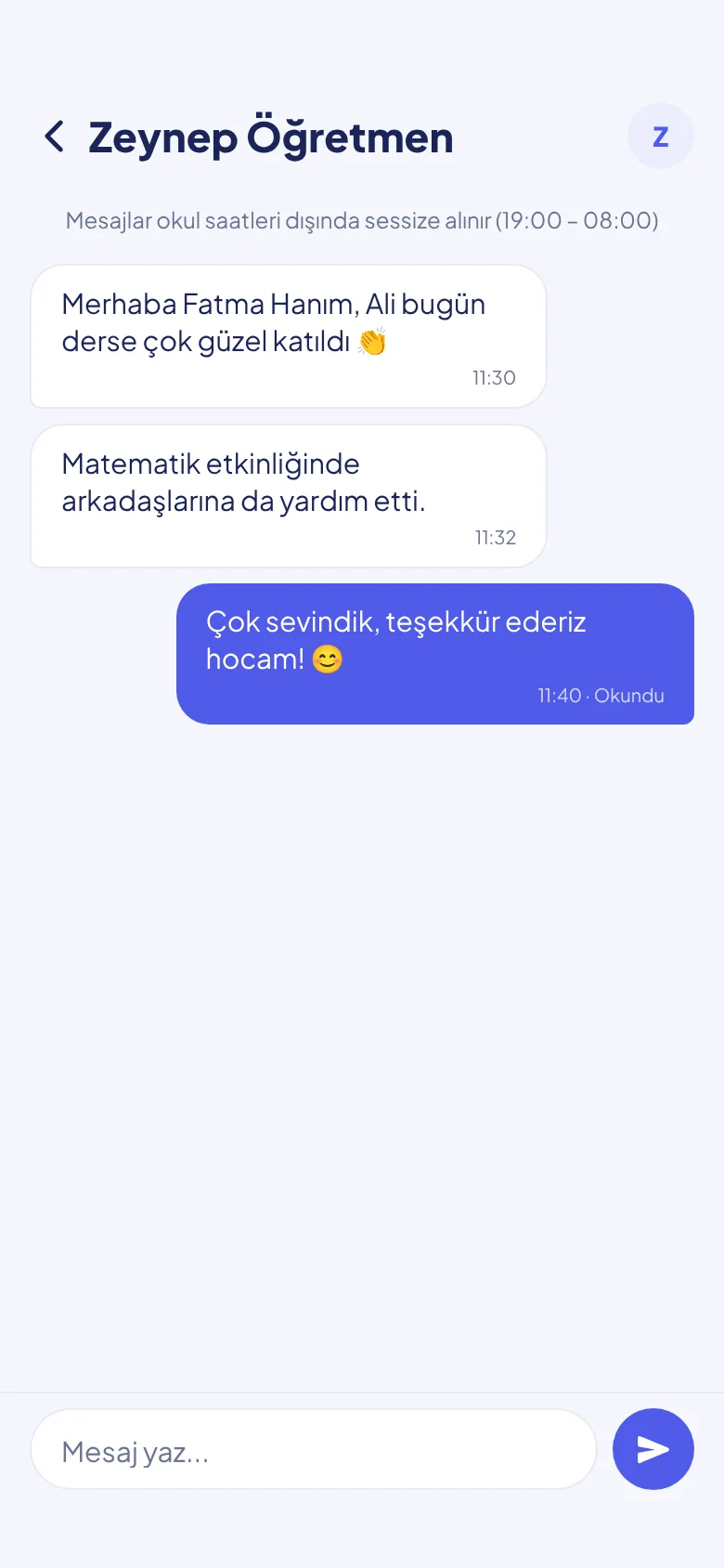 Orbit sohbet: veli ile öğretmenin yazışması